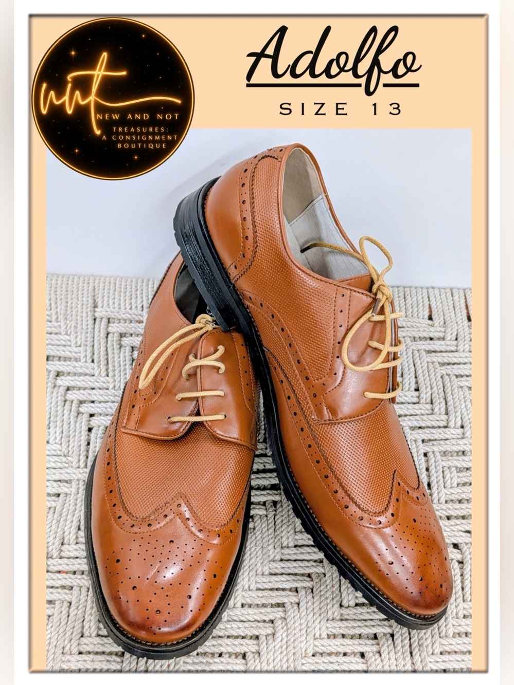 Adolfo Men’s 13 Light Brown Wingtip Brogue Derby Dress Shoes S/BUFALO-1 IOB